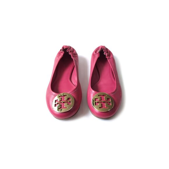 Tory Burch Size 7.5 Hot Pink Leather Reva Ballets - Picture 4 of 9